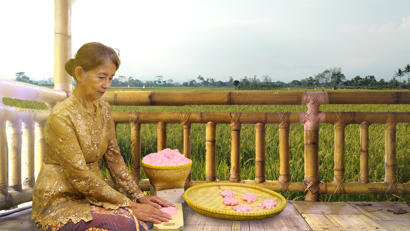 Wanita di sawah dengan ranginang
